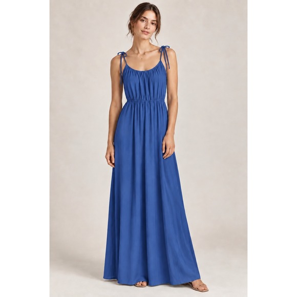 Theory Dresses & Skirts - Theory Size S Tylie Maxi Dress Blue Shoulder Tie Spaghetti Strap Elastic Waist